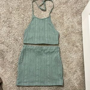 Olive Green matching crop top and skirt set Size Medium